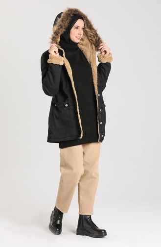 Fur Lined Coat 2603-01 Black 2603-01