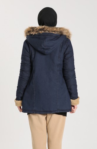 Fur Lined Coat 2603-02 Navy Blue 2603-02