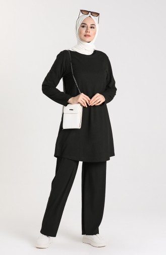 Ribbed Tunic Trousers Double Suit 2902-01 Black 2902-01