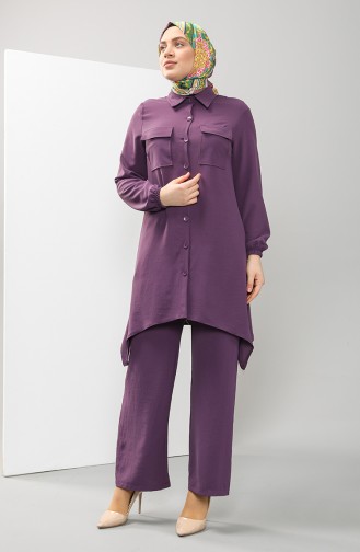 Plus Size Pocket Tunic Trousers Double Suit 0004-02 Purple 0004-02