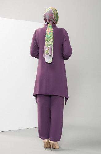 Plus Size Pocket Tunic Trousers Double Suit 0004-02 Purple 0004-02