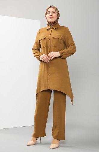 Plus Size Pocket Tunic Trousers Double Suit 0004-05 Mustard 0004-05