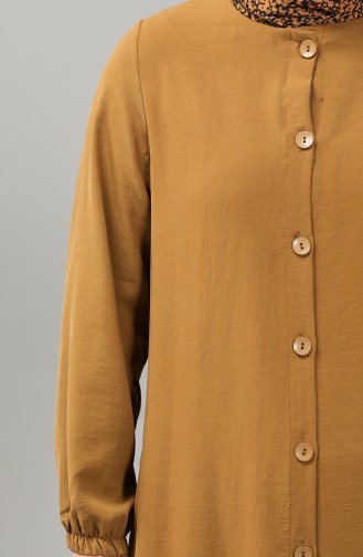 Büyük Beden Düğmeli Tunik Pantolon İkili Takım 0006-01 Hardal