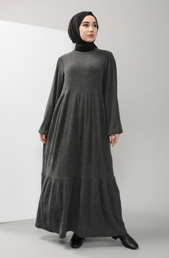 Elastic Sleeve Gathered waist Dress 88684-01 Anthracite 88684-01