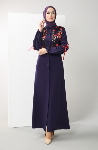 Lace Hidden Buttoned Dress 9315-01 Purple 9315-01