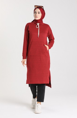 Yanları Yırtmaçlı Cepli Tunik 3234-11 Bordo