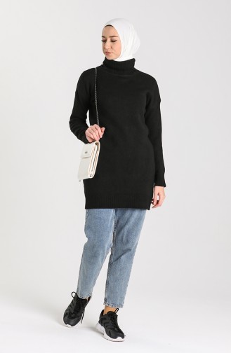 Knitwear Turtleneck Plain Sweater 4585-05 Black 4585-05