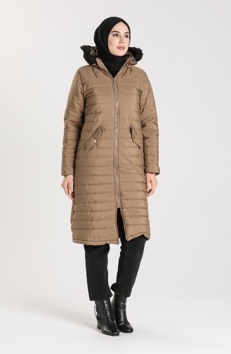 Fermuarlı Kapitone Mont 1052C-07 Vizon