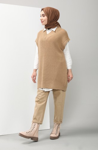Triko V Yaka Süveter 5062-02 Camel
