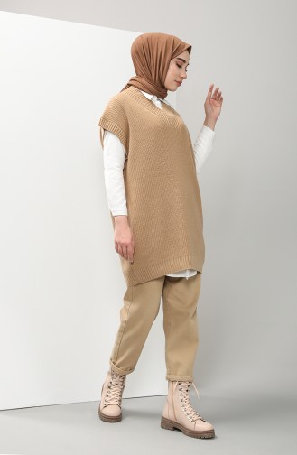 Triko V Yaka Süveter 5062-02 Camel