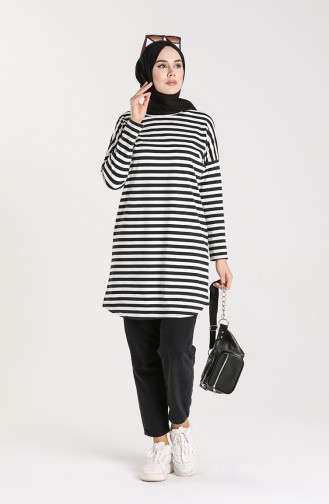 Çizgili Tunik 1438-01 Siyah