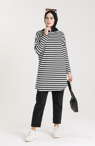 Çizgili Tunik 1438-01 Siyah
