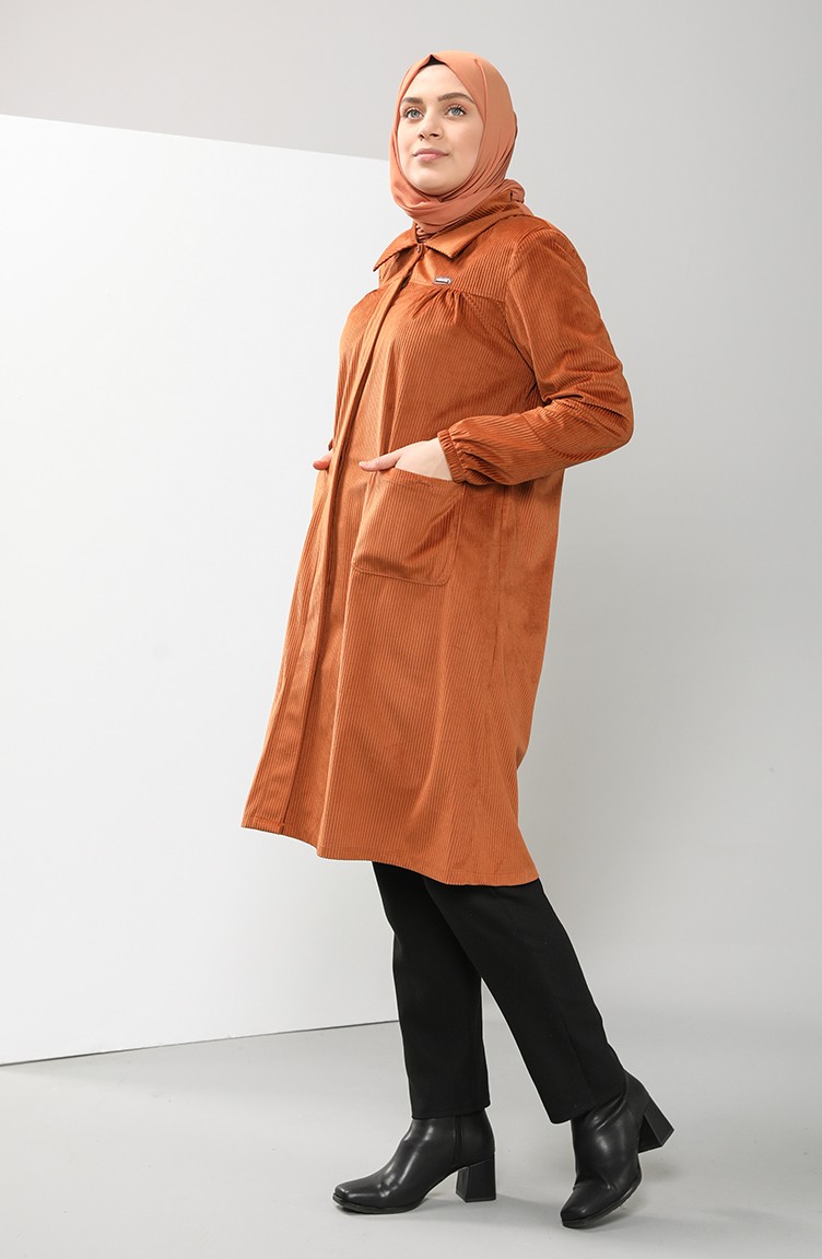 Plus Size Shirt Collar Velvet Tunic 