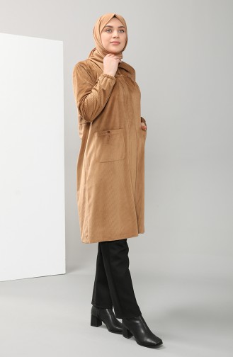 Plus Size Shirt Collar Velvet Tunic 4931-04 Camel 4931-04