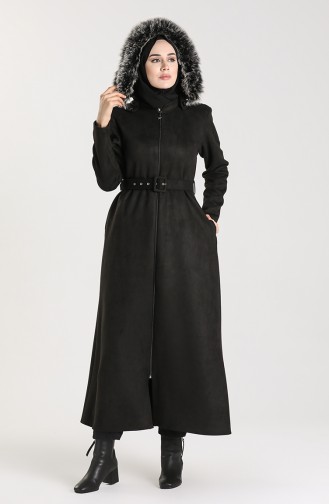 Plus Size Hooded Suede Coat 0119-01 Black 0119-01