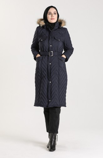 Arched Quilted Coat 0139-01 Navy Blue 0139-01