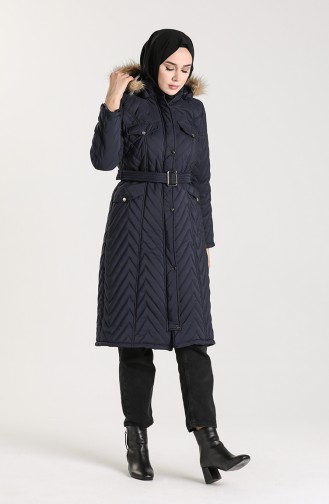 Arched Quilted Coat 0139-01 Navy Blue 0139-01
