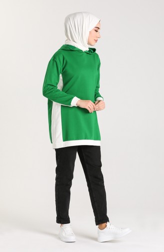 Kapüşonlu Sweatshirt 0255-01 Zümrüt Yeşili