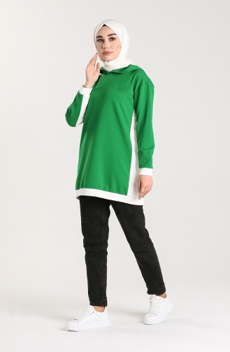 Kapüşonlu Sweatshirt 0255-01 Zümrüt Yeşili