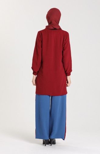 Aerobin Kumaş Tunik Pantolon ikili Takım 9043-03 Mürdüm