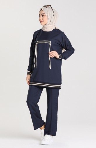 Ribbed Tunic Trousers Double Suit 0304-02 Navy Blue 0304-02