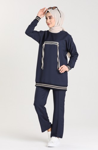 Ribbed Tunic Trousers Double Suit 0304-02 Navy Blue 0304-02