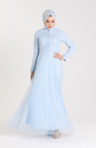 Pileli Abiye Elbise 5079-01 Bebe Mavisi