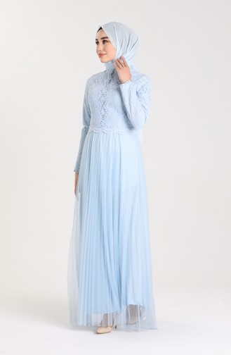 Pileli Abiye Elbise 5079-01 Bebe Mavisi