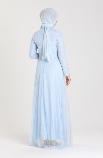 Pileli Abiye Elbise 5079-01 Bebe Mavisi