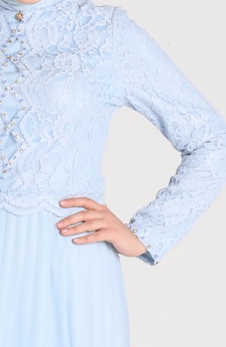 Pileli Abiye Elbise 5079-01 Bebe Mavisi