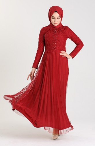 Weinrot Hijab-Abendkleider 5079-02