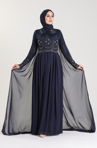 Lace Evening Dress 6008-02 Navy Blue 6008-02