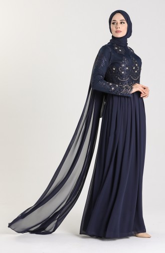 Navy Blue İslamitische Avondjurk 6008-02