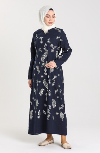 Navy Blue İslamitische Jurk 2727-06