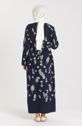 Chile Patterned Dress 2727-06 Navy Blue 2727-06