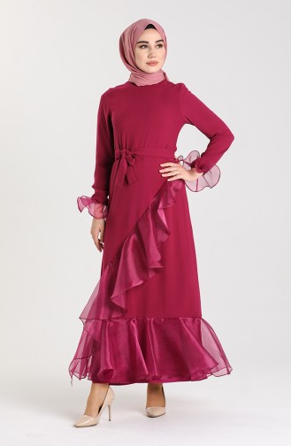 Organza Fabric Belted Dress 2020-01 Plum 2020-01