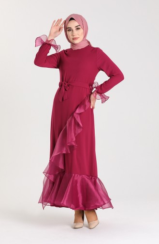 Organza Fabric Belted Dress 2020-01 Plum 2020-01