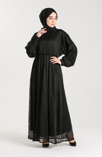 Schwarz Hijab Kleider 21K8187-01