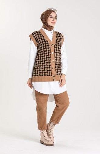 Crowbar Patterned Vest 4349-01 Milk Coffee 4349-01