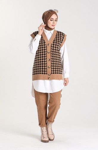 Crowbar Patterned Vest 4349-01 Milk Coffee 4349-01