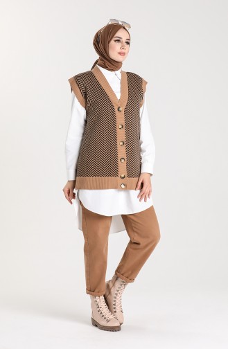 Herringbone Patterned Vest 4350-01 Milk Coffee 4350-01