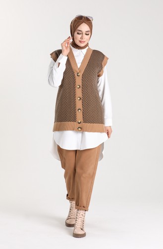 Herringbone Patterned Vest 4350-01 Milk Coffee 4350-01