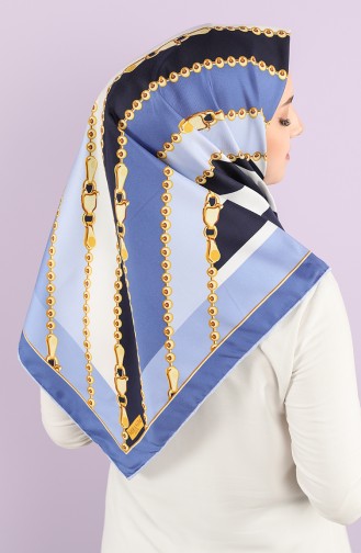 Patterned Twill Scarf 2987-04 Baby Blue Navy Blue 2987-04