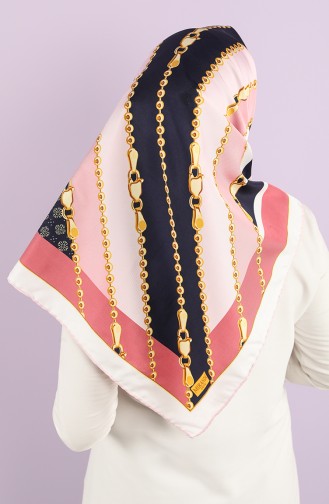 Patterned Twill Scarf 2987-09 Dry Rose Navy Blue 2987-09