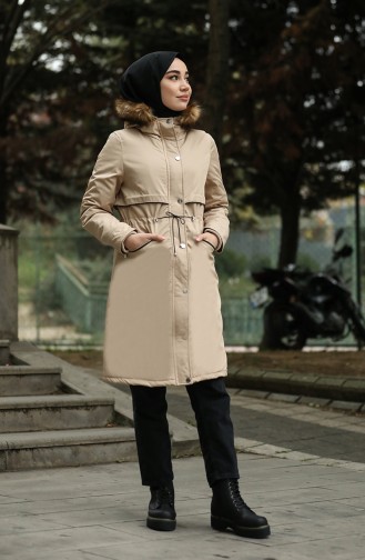 Furry Quilted Coats 6003-05 Stone 6003-05