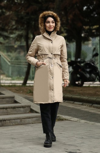 Furry Quilted Coats 6003-05 Stone 6003-05