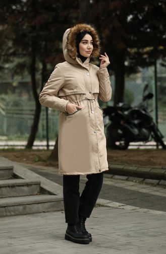 Furry Quilted Coats 6003-05 Stone 6003-05