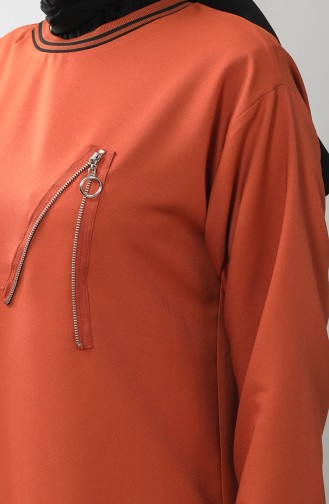 Fermuar Detaylı Tunik Pantolon İkili Takım 0312-01 Kiremit