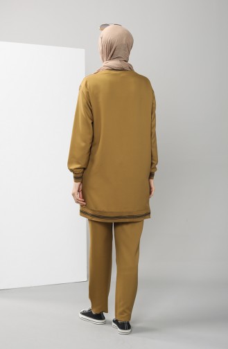 Fermuar Detaylı Tunik Pantolon İkili Takım 0312-03 Yağ Yeşili