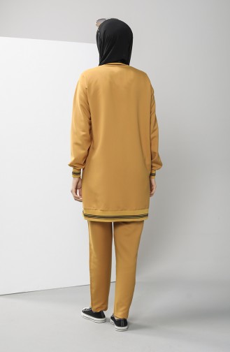 Zipper Detailed Tunic Trousers Double Suit 0312-04 Mustard 0312-04